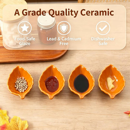 Ceramic Soy Sauce Dishes, Green Leaf Shape Dipping Bowls, 1.5OZ