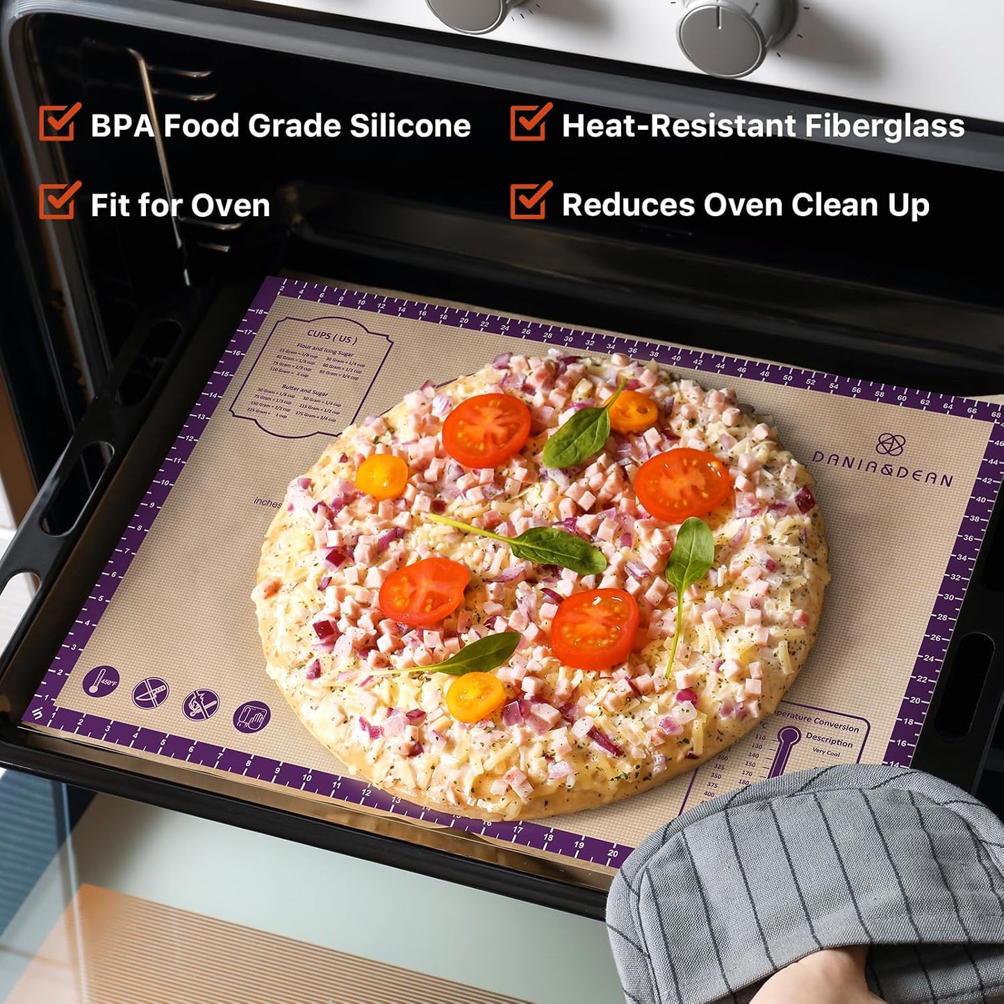 Silicone Baking Mat,28" x 20" Extra Thick Large Non Stick Sheet Mat with Measurement Non-slip Dough Rolling Mat,Reusable Food Grade Silicone Counter Mat for Making Cookies,Macarons,Bread and Pastry