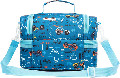 Insulated Kids Dual Compartment Lunch Bags Tote for Girls Boys Toddler School Picnic Food Cooler Thermal with Strap Lunch Boxes Blue Unicorn