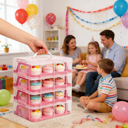Cupcake Carrier Stackable Storage Container Collapsible Cake Carrier with Lid and Handle, with 50 PCS Cupcake liners,Reusable Plastic Dessert Travel Container,Transport Box (48 Cupcakes White)