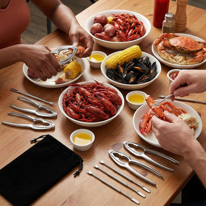 8 Pcs Seafood Tool Set,Crab Crackers and Tools Set,Crab Leg Cracker Tool,4 Crab Leg Crackers, 4 Stainless Steel Crab Forks and 1 Storage Bag,Suitable for Seafood and Various Nuts