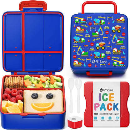 Fimibuke Chill Bento Box for Kids Adult, Leak Proof Toddler Lunch Box with Ice Pack Keep Food Cold, BPA Free 4 Compartment Lunch Container with Utensils for Girl Boy School, Microwave Dishwasher Safe