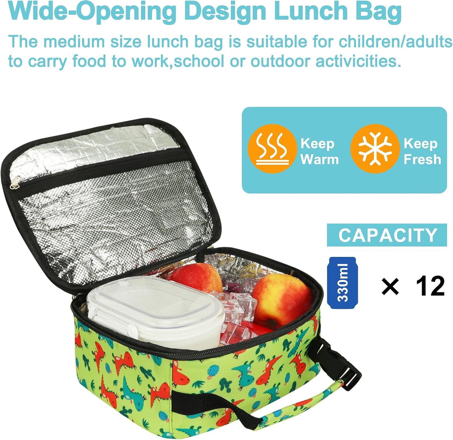 esouler Lunch Box Kids Insulated Lunch Bag for Boys & Girls Durable Children Lunchbox for School with Water Bottle Holder-Black