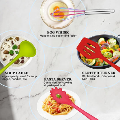 E-far 10 Pieces Silicone Cooking Utensils Set, Heat Resistant Kitchen Utensil Set for Nonstick Cookware, Kitchen Cooking Tools with Spatula, Spoon, Slotted Turner, Non-Toxic & Dishwasher Safe (Khaki)