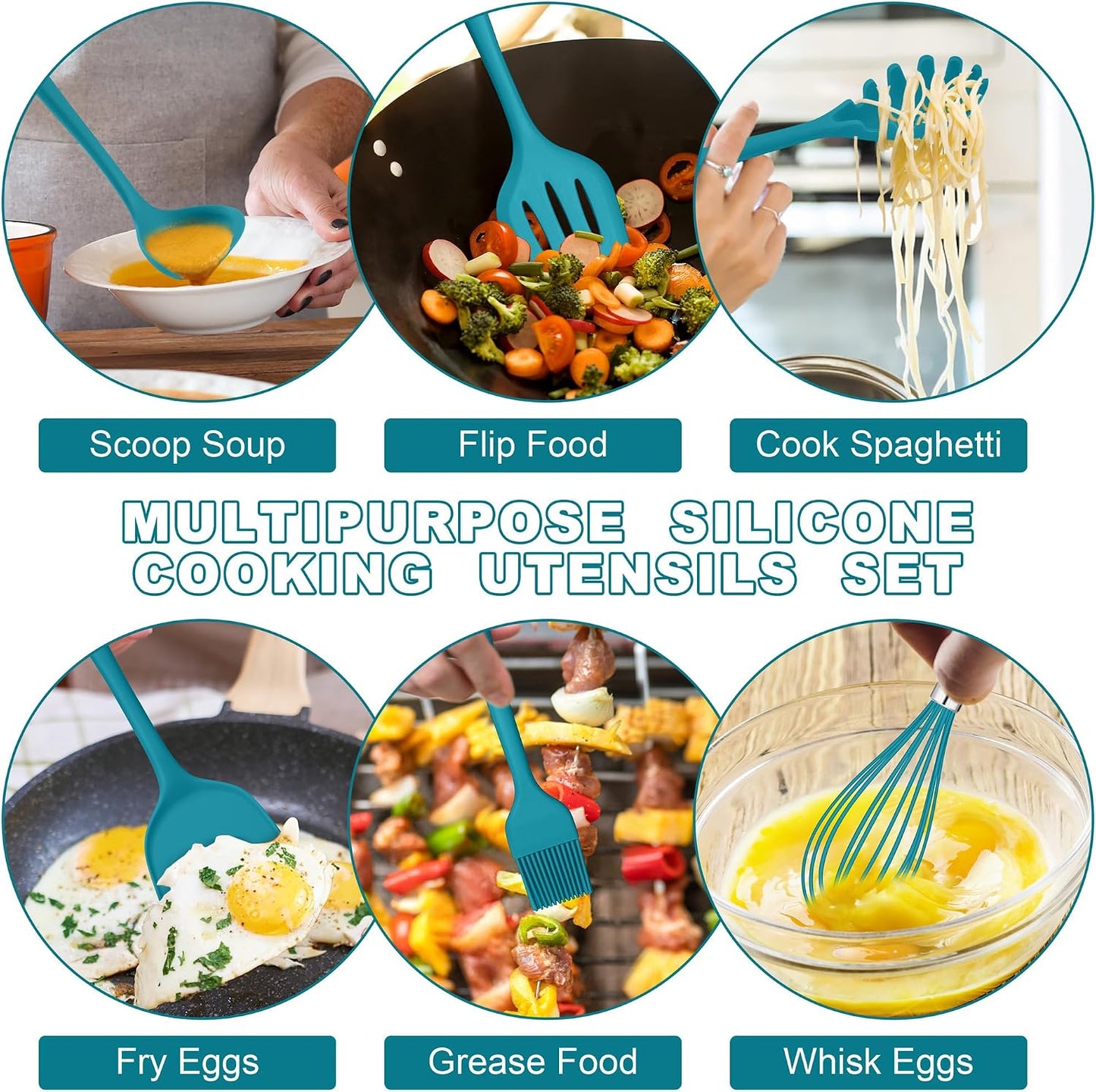 E-far 10 Pieces Silicone Cooking Utensils Set, Heat Resistant Kitchen Utensil Set for Nonstick Cookware, Kitchen Cooking Tools with Spatula, Spoon, Slotted Turner, Non-Toxic & Dishwasher Safe (Khaki)