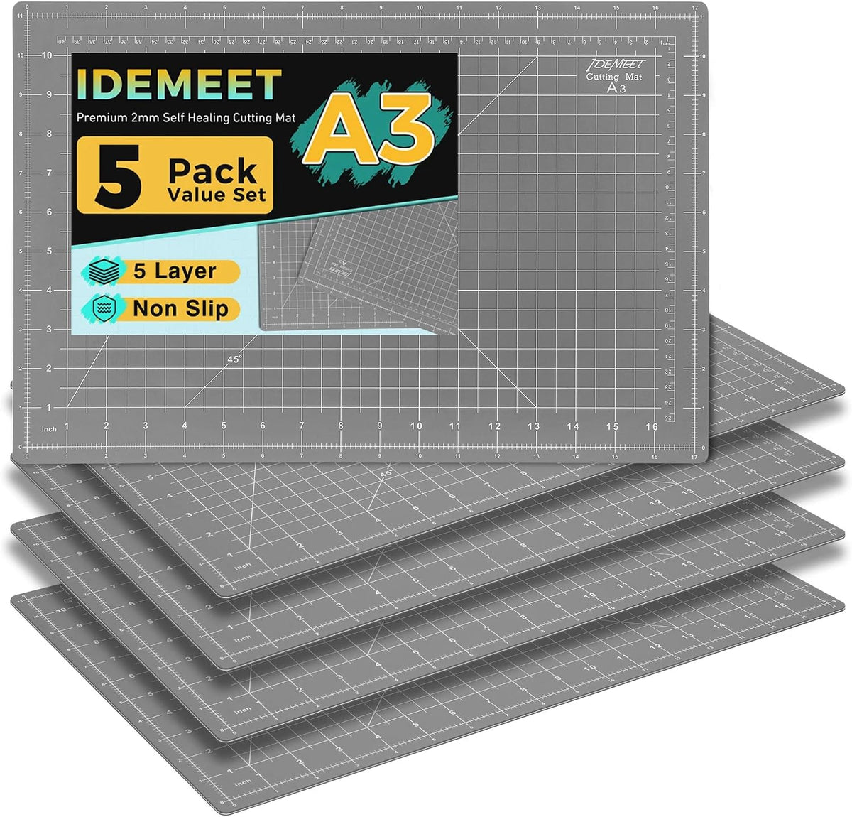 Self Healing Cutting Mat 18" x 12", A3 Double-Sided for Quilting & Sewing, Non-slip, 5-Ply Rotary Cutting Mat for Crafts Cutting Fabric Scrapbooking, and Small Modeling Projects, Anthracite Gray