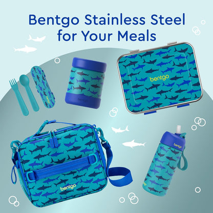 Bentgo Kids Stainless Steel Food Jar - 11oz Leak-Proof Double Insulated Hot or Cold Food Container with Removable Silicone Bumper, Dishwasher Safe, Easy Open Lid, Ages 3+ (Trucks)