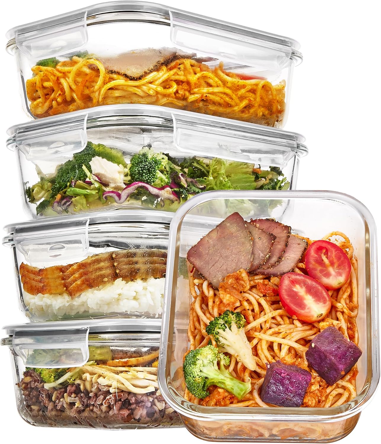 Vtopmart 10 Pack 35oz Glass Food Storage Containers with Lids, Meal Prep Containers, Airtight Reusable Lunch Container Set, Safe for Oven, Microwave, Freezer, and Dishwasher, Grey