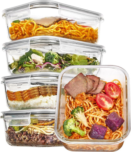 Vtopmart 10 Pack 35oz Glass Food Storage Containers with Lids, Meal Prep Containers, Airtight Reusable Lunch Container Set, Safe for Oven, Microwave, Freezer, and Dishwasher, Grey