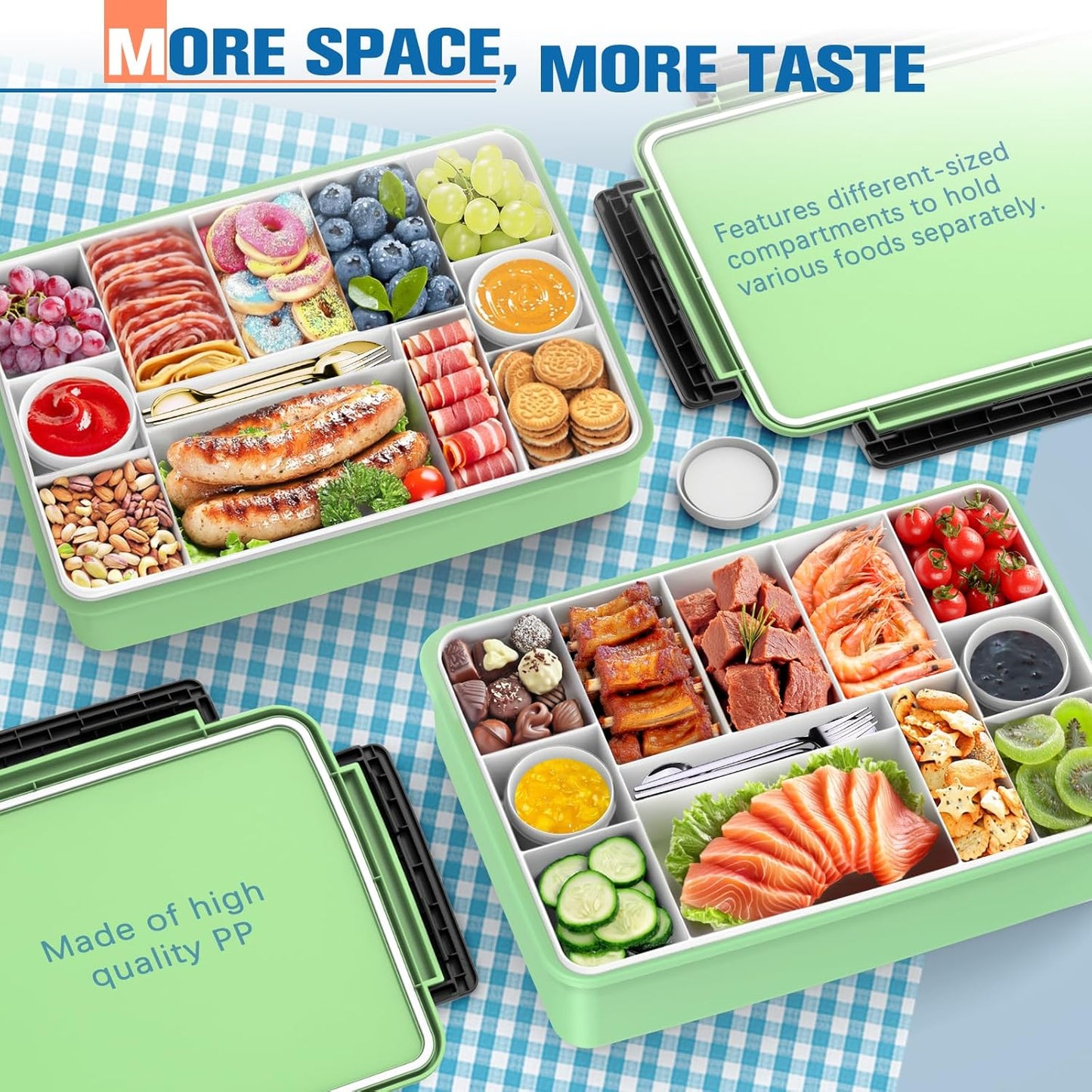 Chilled Portable Snackle Box Container Insulated Bag Keep Food Warm 12 Compartment Divided Serving Tray Reusable Ice Pack Road Trip Essentials for Charcuterie Snack Picnic Beach Birthday Gift