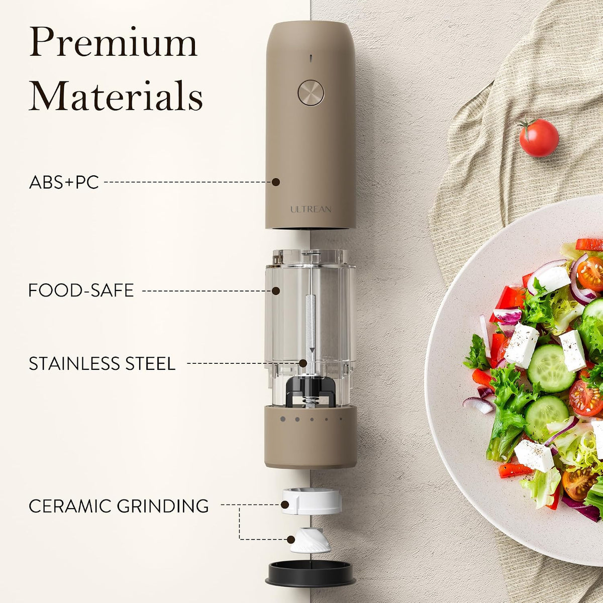Ultrean Electric Salt and Pepper Grinder Set, Rechargeable,Matte Black