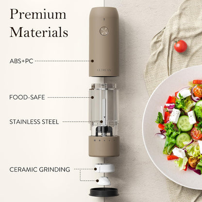 Ultrean Electric Salt and Pepper Grinder Set, Rechargeable,Matte Black