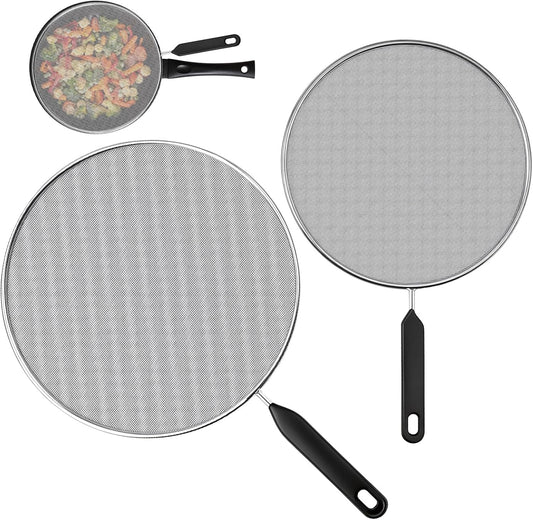 2-Pack Splatter Screen for Frying Pan - 8'' 10'' Stainless Steel Grease Splatter Guard - Cover Oil Splash when Sizzling Bacon - Fine Mesh Cover, Splatter Screen for Frying Pan, Cooking Pots