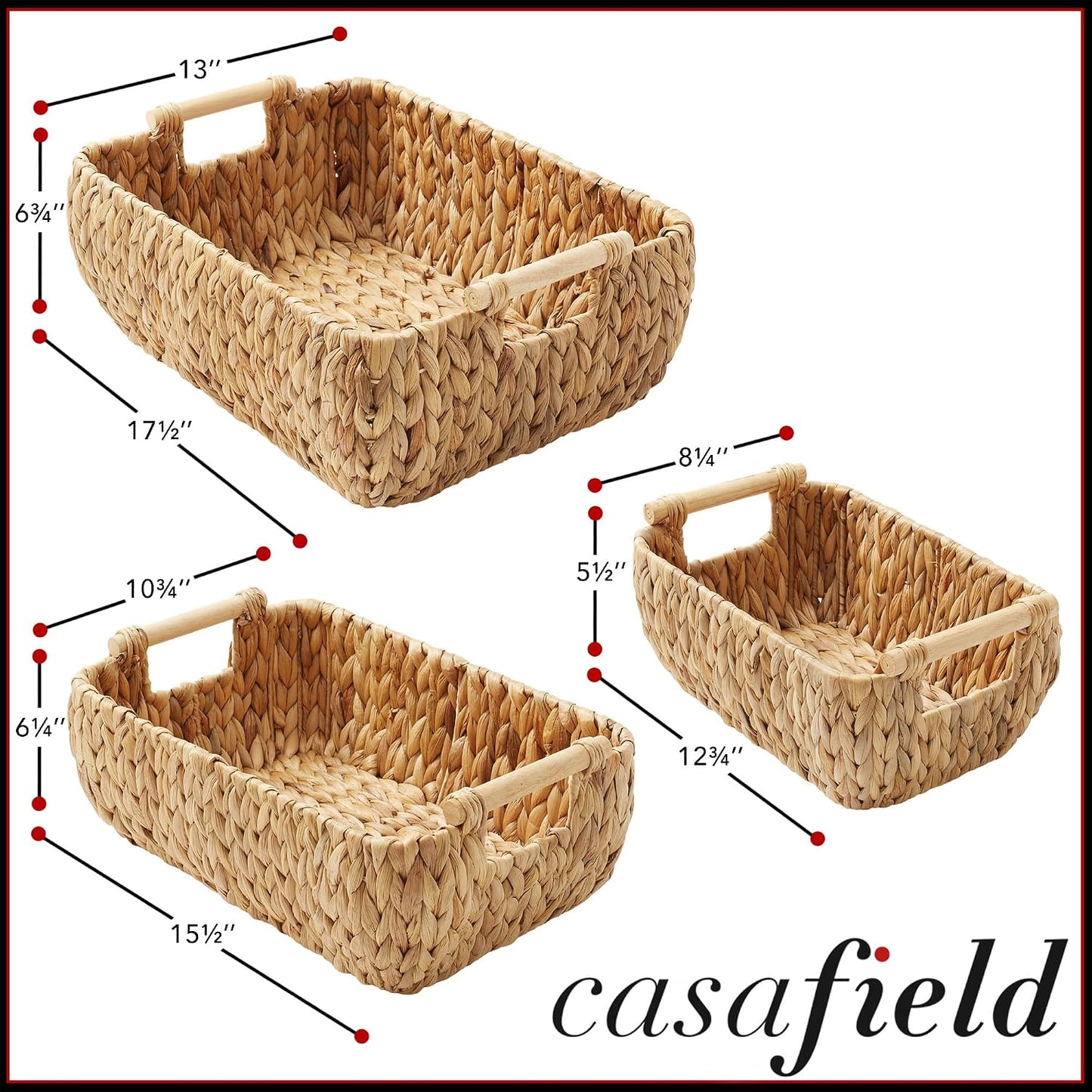 Casafield Set of 2 Water Hyacinth Oval Storage Baskets with Wooden Handles - Medium, Woven Bin Organizers