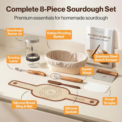 EDELHAUS Sourdough Starter Kit with Round Banneton Proofing Basket