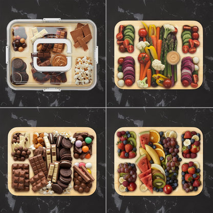 SpaceAid Charcuterie Board with Clear Lid, Portable Travel Cheese Cutting Boards for Picnic Accessories, Bamboo Serving Tray with Lids, House Warming Gifts, Black Handles, 8 Compartments