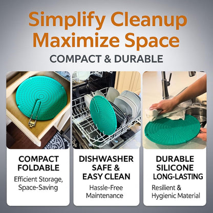 Silicone Splatter Screen for Frying Pan, 13” Navy – Grease & Oil Splatter Guard, Heat Resistant, Dishwasher Safe, Foldable Handle with Sleeves – Splash Guard Fits 10–12” Pans, Most 13” Skillets