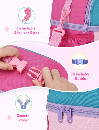 VASCHY Lunch Box Bag for Kids, Insulated Double Compartments Cooler Lunch Tote for Toddlers Boys Girls School/Daycare/Picnic Black Dinos