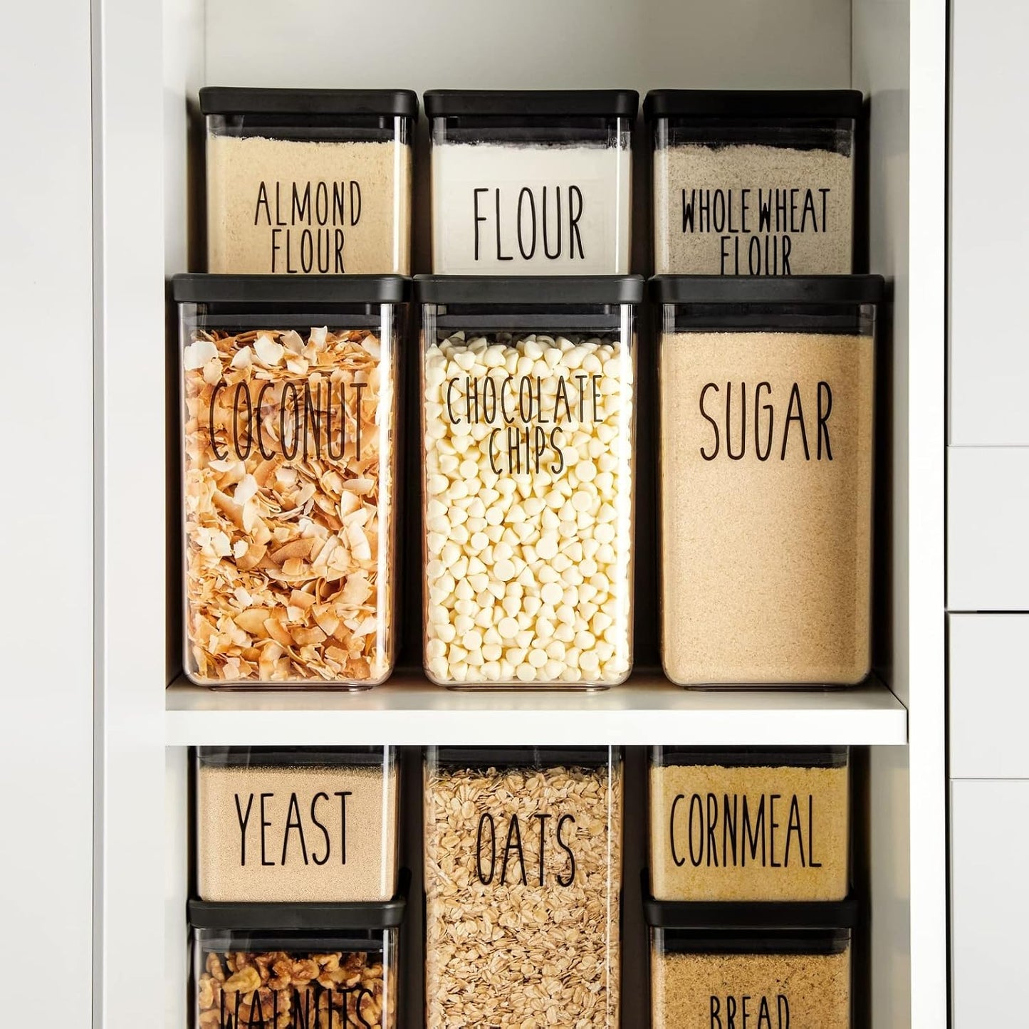 Talented Kitchen 158 Food Container Labels - Durable Waterproof Adhesive - Clear Script Sticker Design for Pantry & Fridge - Freezer Labels & Symbol Stickers - Clear & Black Laminated Paper
