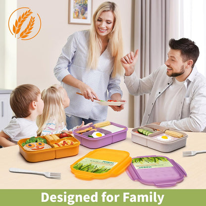 Itopor Classic Wheat Straw Bento Box, Leak-Proof 3-Compartment Lunch Box for Adults & Older Kids, BPA-Free Meal Prep Food Container with Fork, Microwave & Dishwasher Safe, 5.5 Cup, Sage Green