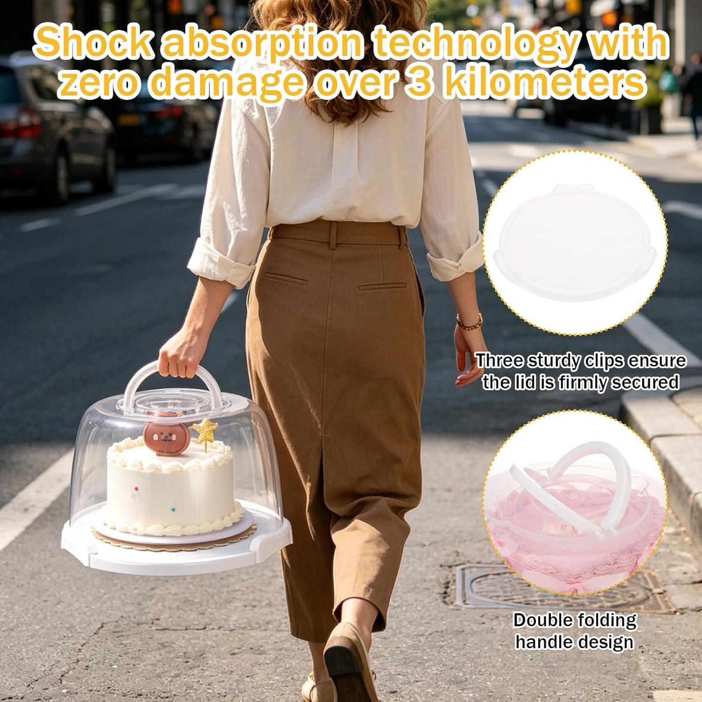 8 Inch Cake Carrier with Lid and Handle Plastic Cupcake Carrier Holder with 10 Golden Boards and Insulated Bag 8-Inch Round Cake Container