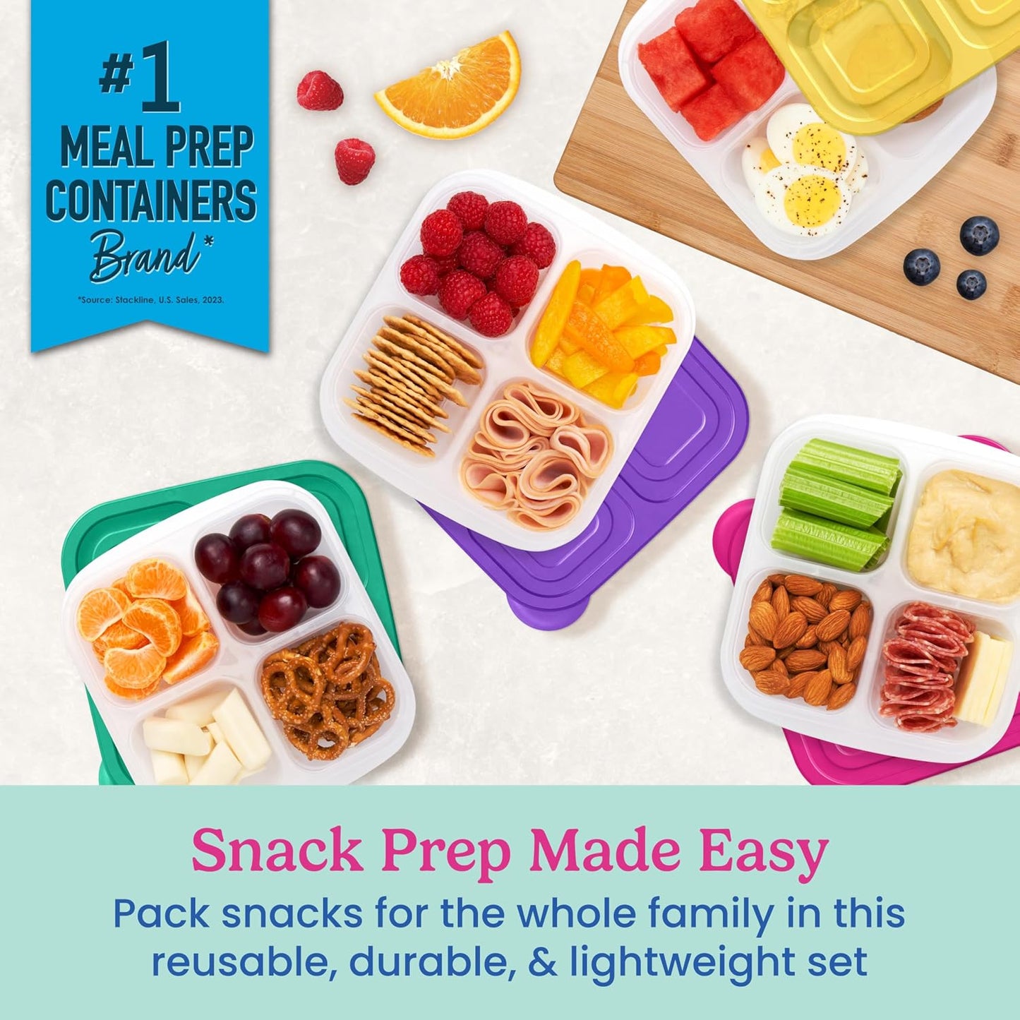 Bentgo Easyboxes 4-Compartment Snack Containers - 8-Piece Set with 4 Trays & 4 Custom-Fit Lids to Seal in Freshness - Reusable Food Storage & Meal Prep Bento BPA-Free Containers (Classic)