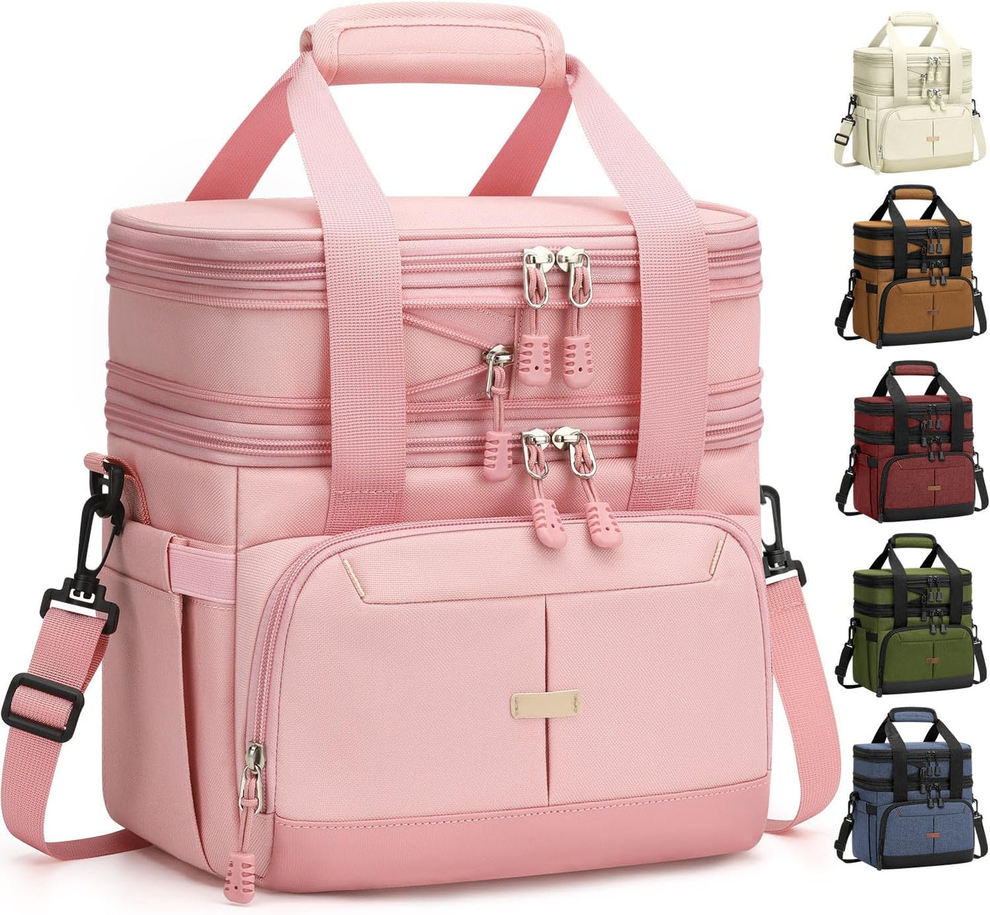 Pritent Lunch Box For Men Women Double Deck Insulated Lunch Bag For Men Woman Leakproof Expandable Cooler Bag with Adjustable Shoulder Strap for Kids Shool Work Picnic Camping(Beige,Large)