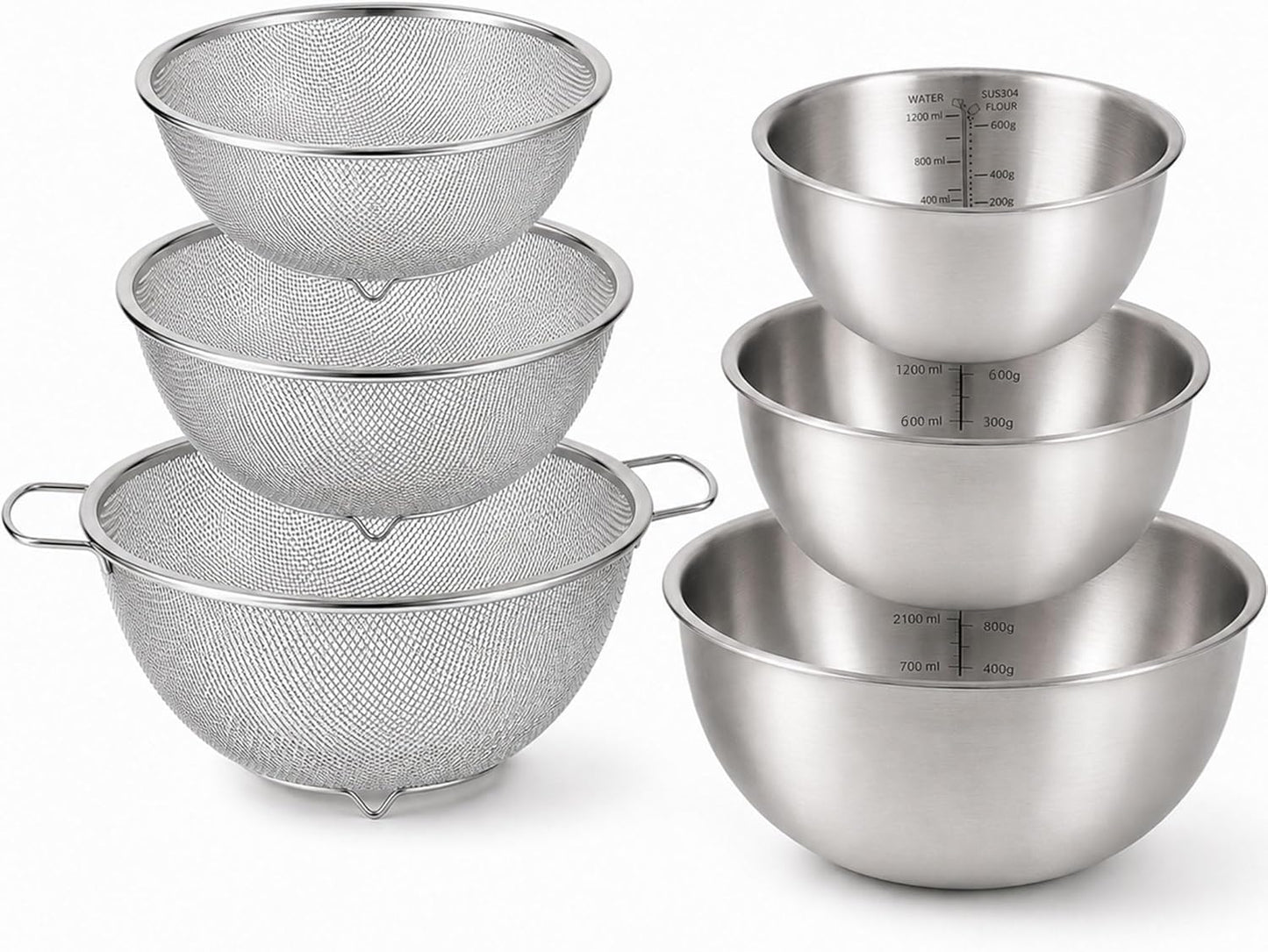 304 Stainless Steel Colander Set, 1.5QT Colander with Bowl, 30-Mesh Micro Perforated Strainer for Rice, Quinoa, Pasta, Fruits & Vegetables,2 pack