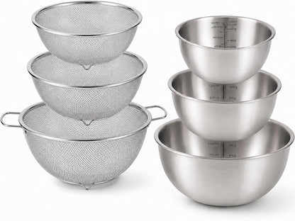304 Stainless Steel Colander Set, 1.5QT Colander with Bowl, 30-Mesh Micro Perforated Strainer for Rice, Quinoa, Pasta, Fruits & Vegetables,2 pack