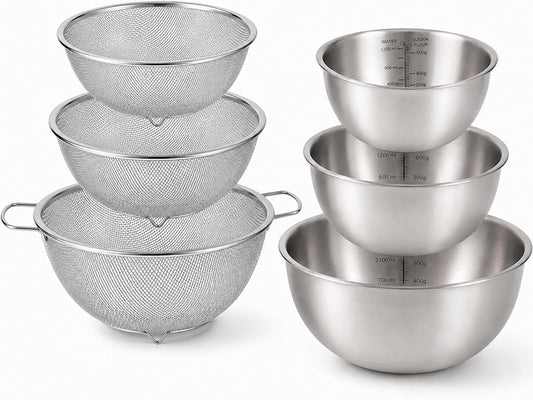 304 Stainless Steel Colander Set, 1.5QT Colander with Bowl, 30-Mesh Micro Perforated Strainer for Rice, Quinoa, Pasta, Fruits & Vegetables,2 pack