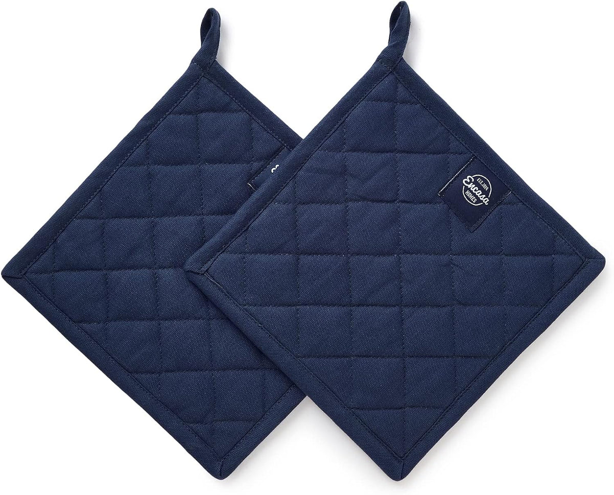 Encasa XO Pot Holders, Quilted Kitchen Hot Pads 8"x8" Black
