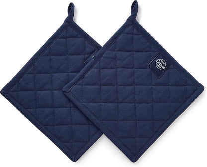 Encasa XO Pot Holders, Quilted Kitchen Hot Pads 8"x8" Black