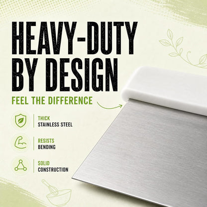 Stainless Steel Dough Cutter and Bench Scraper with White Plastic Handle - Pastry Scraper and Dough Divider for Bread, Pizza, Pastry, Baking Prep, and for Kitchen Use (5 7/8" x 4 1/4")