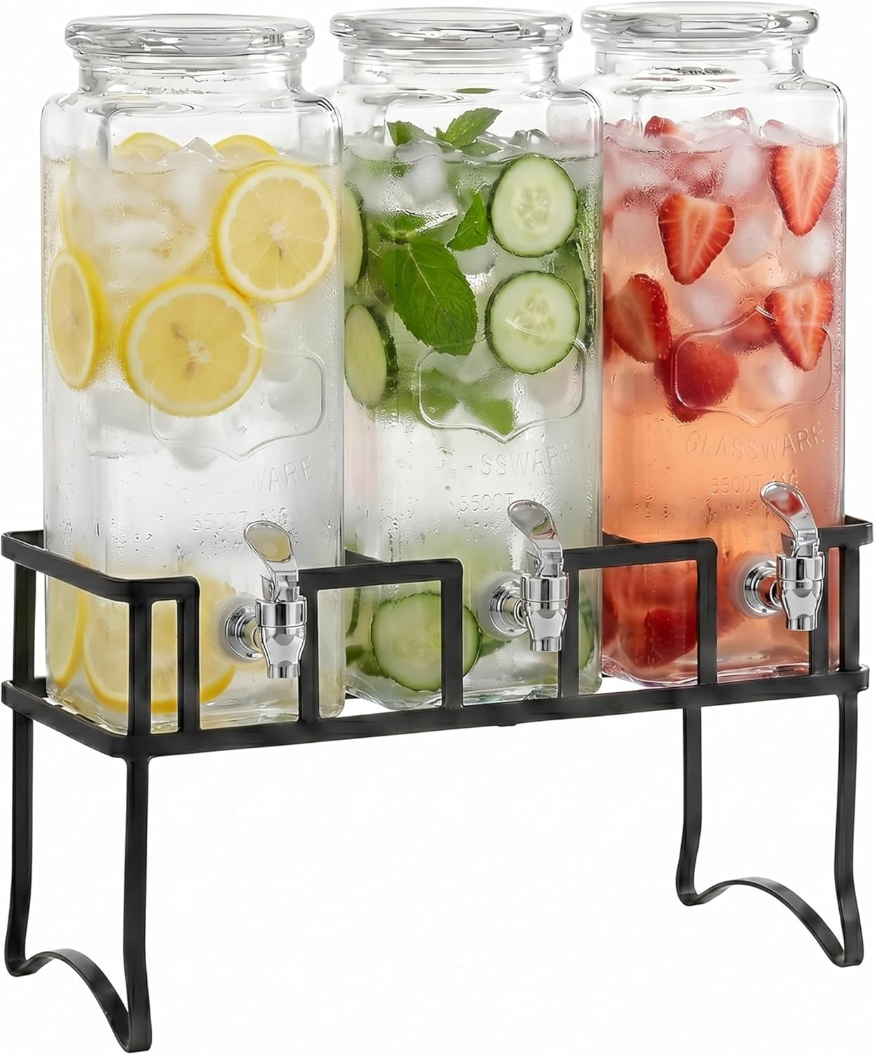 Circleware Triple Chalkboard Beverage Dispensers with Metal Stand & Spigot, Glassware for Water, Iced Tea, Punch, Cold Drinks, 3-80 oz Mason Jars, Copper, Gold, Silver