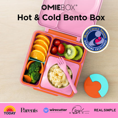 OmieBox Bento Box for Kids - Insulated Bento Lunch Box with Leak Proof Vacuum Insulated Food Jar - 3 Compartments, Two Temperature Zones (Blue Sky)