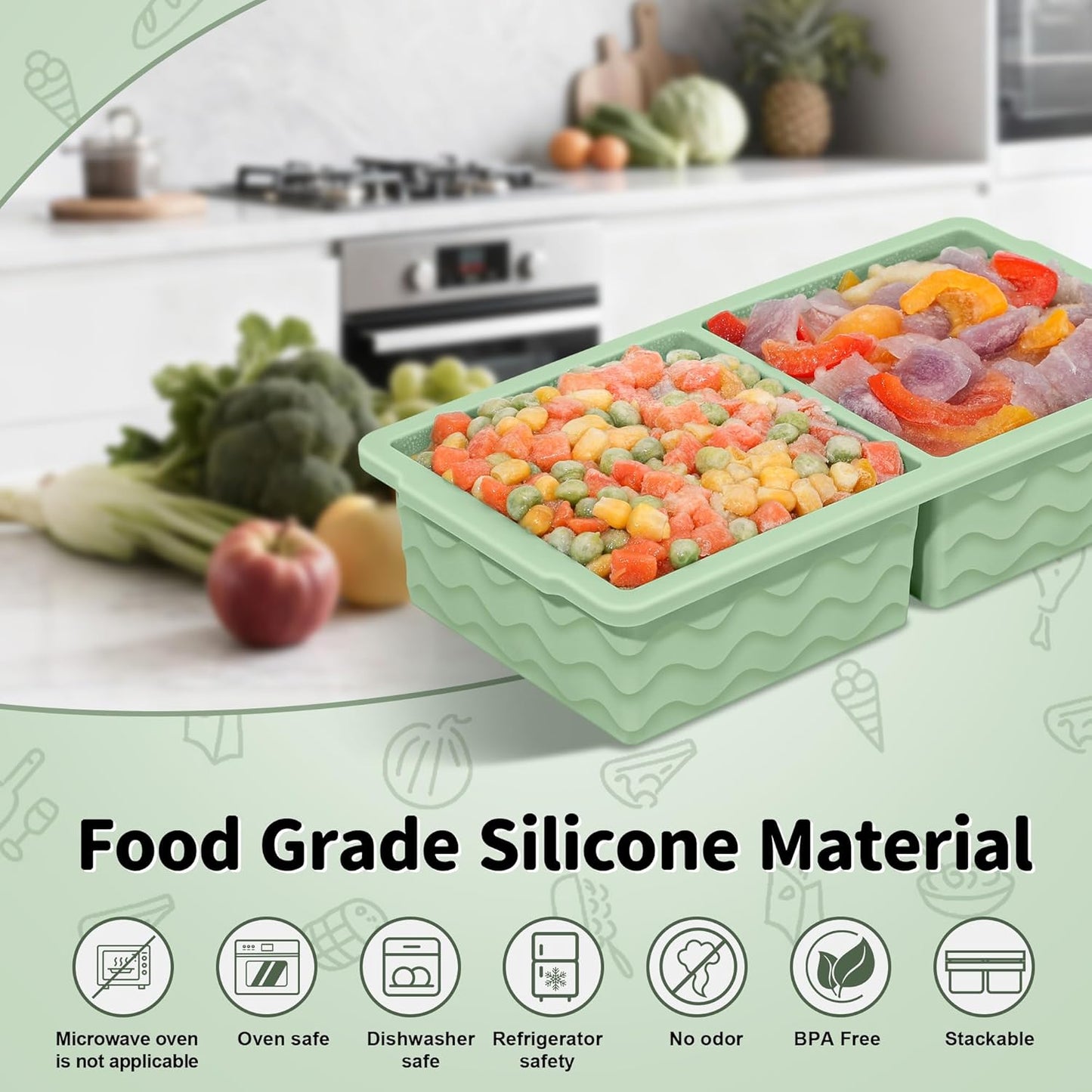 3-Pack Silicone Freezer Trays with Lid,2 Large 2-Cup(500ml)&4 Medium 1-Cup(250ml)&6 Small 1/2-Cup(125ml) Soup Freezer Container Molds,Ice Cube Tray For Meal Prep&Freezing Soup,Stews,Sauces
