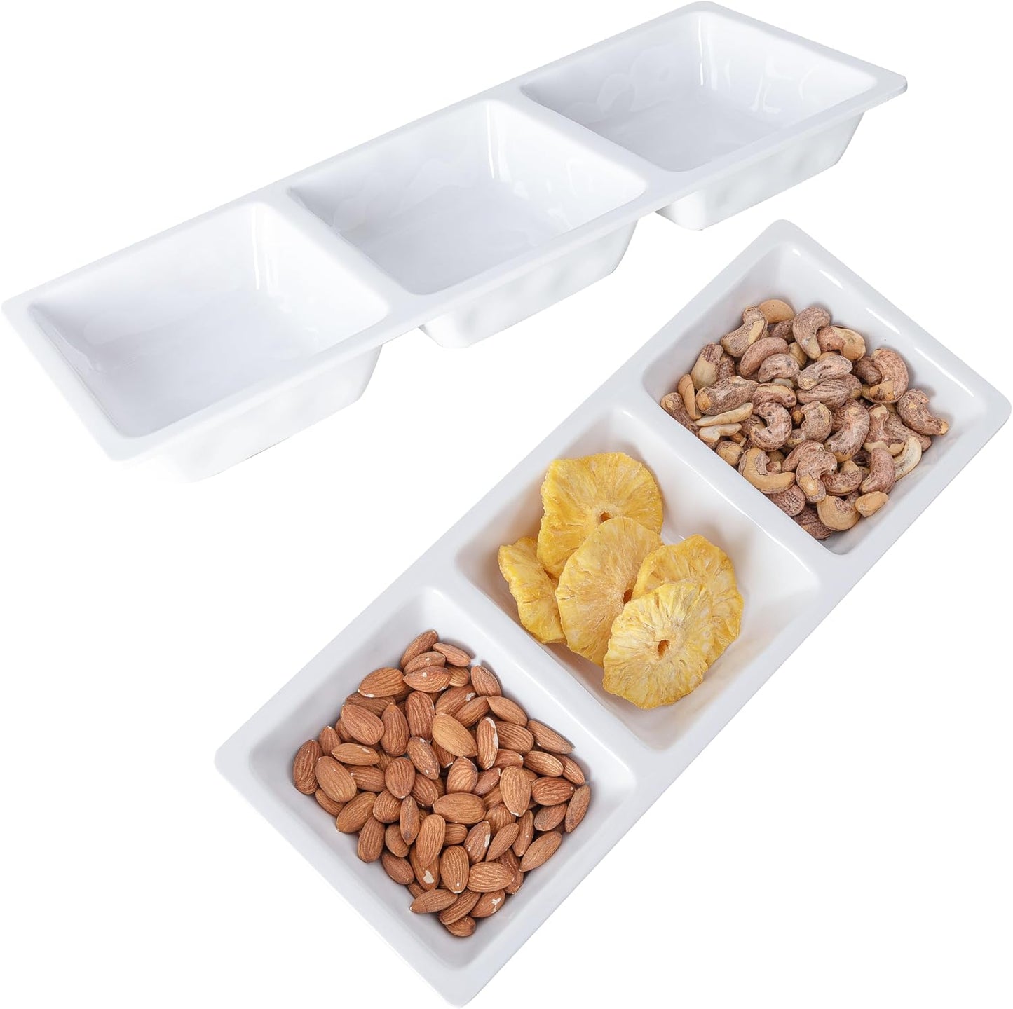 Chip & Dip Serving Tray Set, 4 Sectional Round Melamine Serving Platter, Relish Tray, Round Compartment Appetizer platter for Veggies, Candy and Snacks, Matte Black, Set of 2