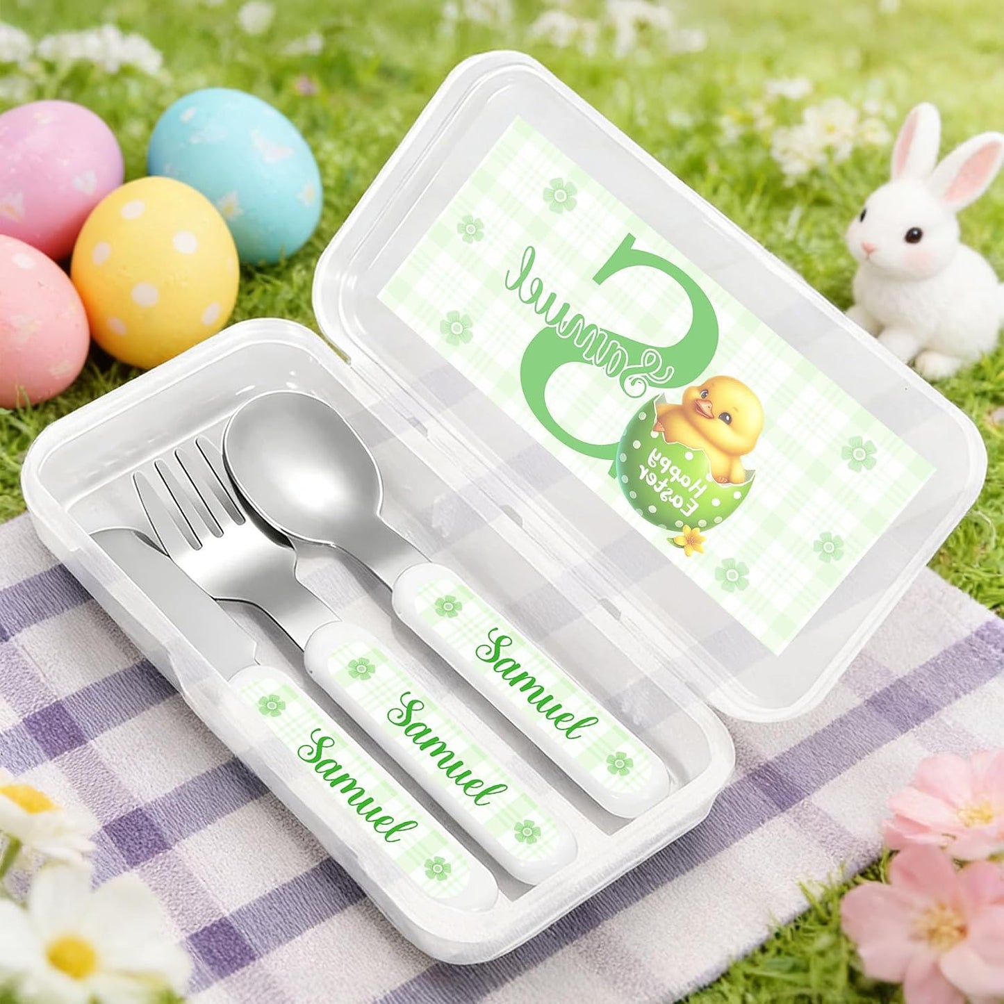 Personalized Stainless Steel Kids Utensils Set Custom Name on Kids Forks Knife and Spoons for 3 Pcs Kid Cutlery Set with Case (Truck)