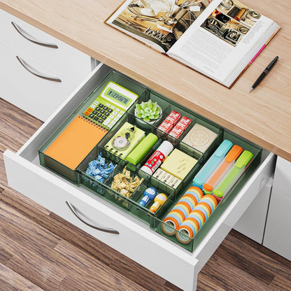 Marbrasse Expandable Desk Drawer Organizer, Clear Plastic Drawer Organizer Tray with 10 Adjustable Compartments, Desk Organizers and Accessories, 5 Drawer Dividers for Office Supplies, Makeup(Clear)