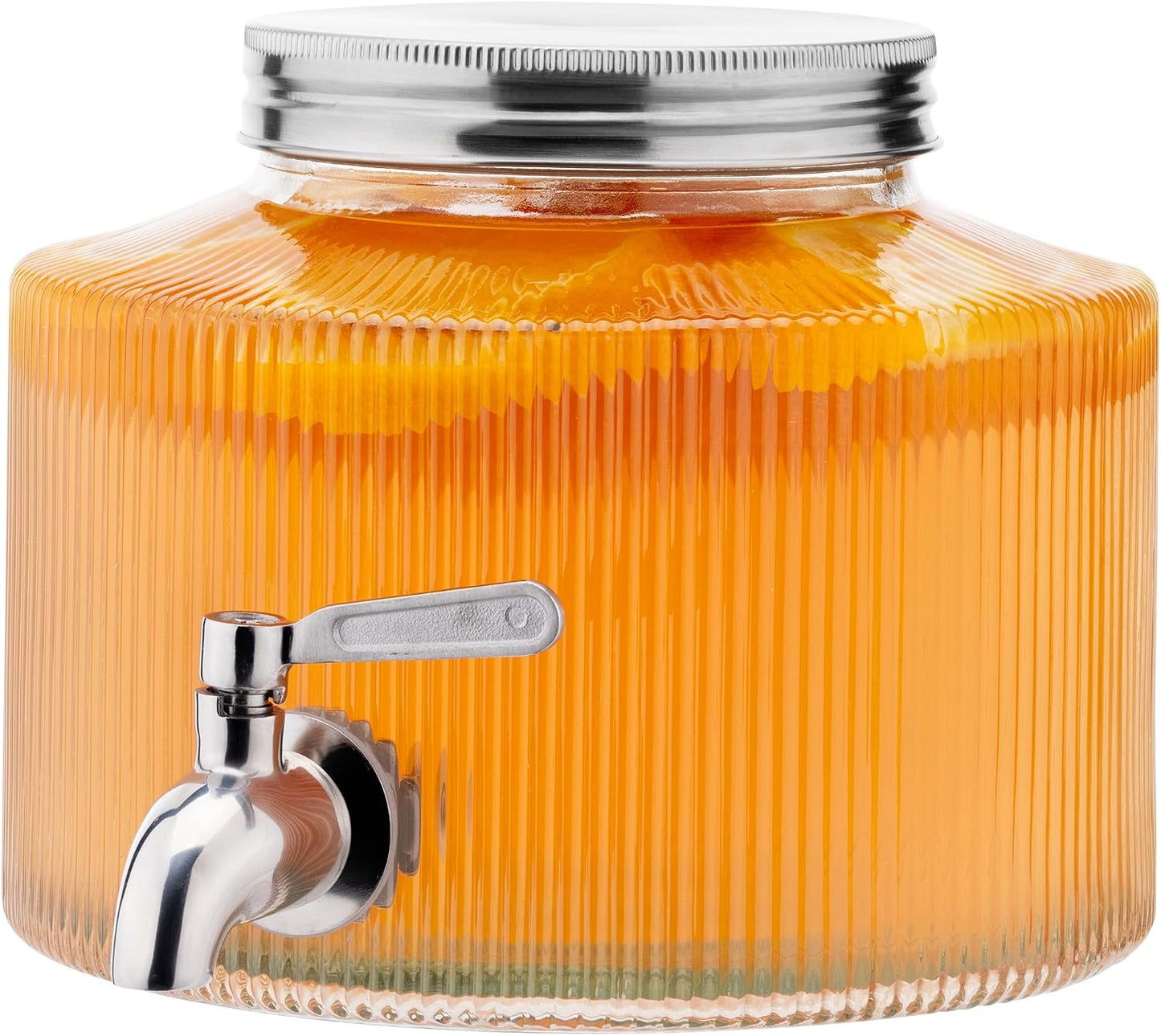 Navaris Glass Drink Dispenser with Tap - 0.7gal (2.7L) Ripple Design Beverage Dispenser - Party Beverage Container for Cocktails, Juice, Water - Ideal for Parties & Events