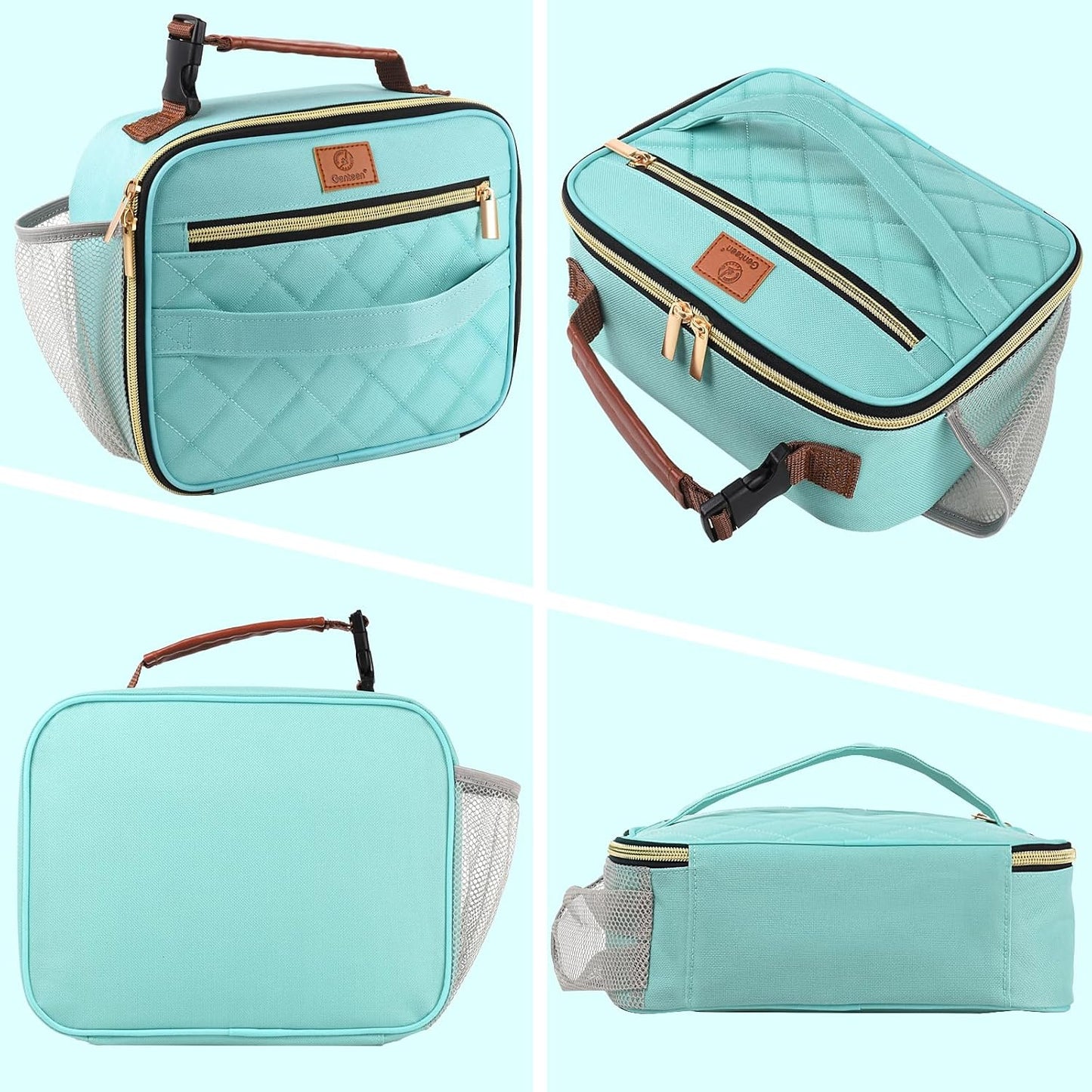 Genteen Lunch Box for Kids, Boys - Insulated Small LunchBox Reusable, Zip Closure & Buckle Handle, Portable Cooler for Work, School, Travel (Lake Green)