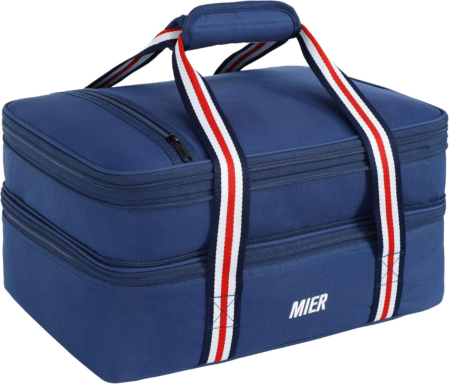MIER Insulated Double Casserole Carrier Bag for Lasagna Lugger, Potluck Parties, Picnic, Beach, Fits 9 x 13 Inches Baking Dish, Casserole Dish, Expandable, Dark Blue