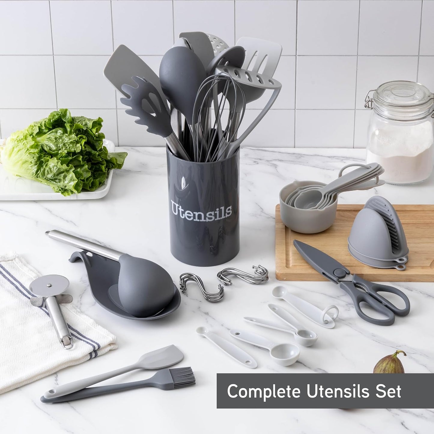 COOK WITH COLOR Silicone Cooking Utensils, Kitchen Utensil Set, Easy to Clean Silicone Kitchen Utensils, Cooking Utensils for Nonstick Cookware, Kitchen Gadgets Set, 38 Piece, Mint