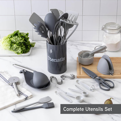 COOK WITH COLOR Silicone Cooking Utensils, Kitchen Utensil Set, Easy to Clean Silicone Kitchen Utensils, Cooking Utensils for Nonstick Cookware, Kitchen Gadgets Set, 38 Piece, Mint