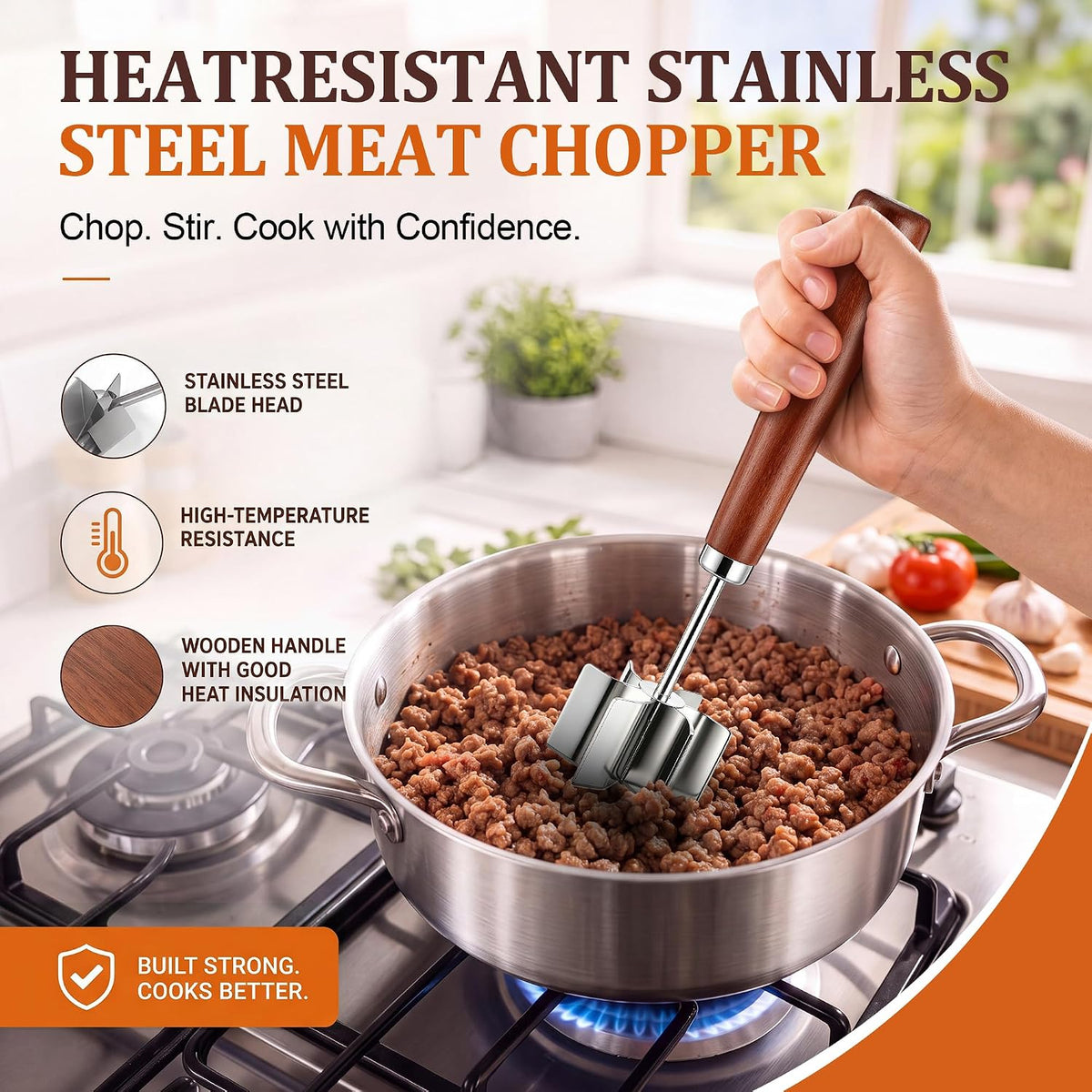 Saillong Meat Chopper 2 Pack, Ground Beef Masher, ABS & Stainless Steel