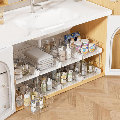 Vtopmart 4 Pack Bathroom Under Sink Organizers Organizer, 2 Tier Clear Pull-Out Organization (S-Standard)