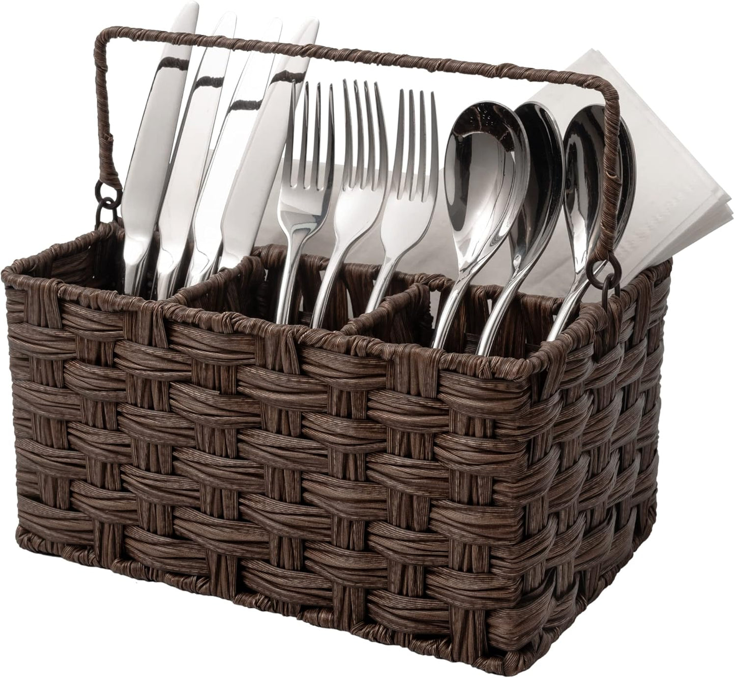 GRANNY SAYS Wicker Utensil Caddy - Picnic Basket with Handle, Organizer for Kitchen Table or Cabinet, Silverware Holder for Parties
