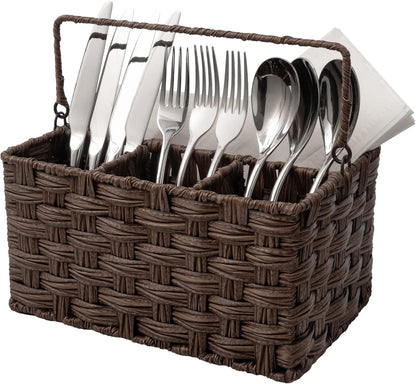 GRANNY SAYS Wicker Utensil Caddy - Picnic Basket with Handle, Organizer for Kitchen Table or Cabinet, Silverware Holder for Parties