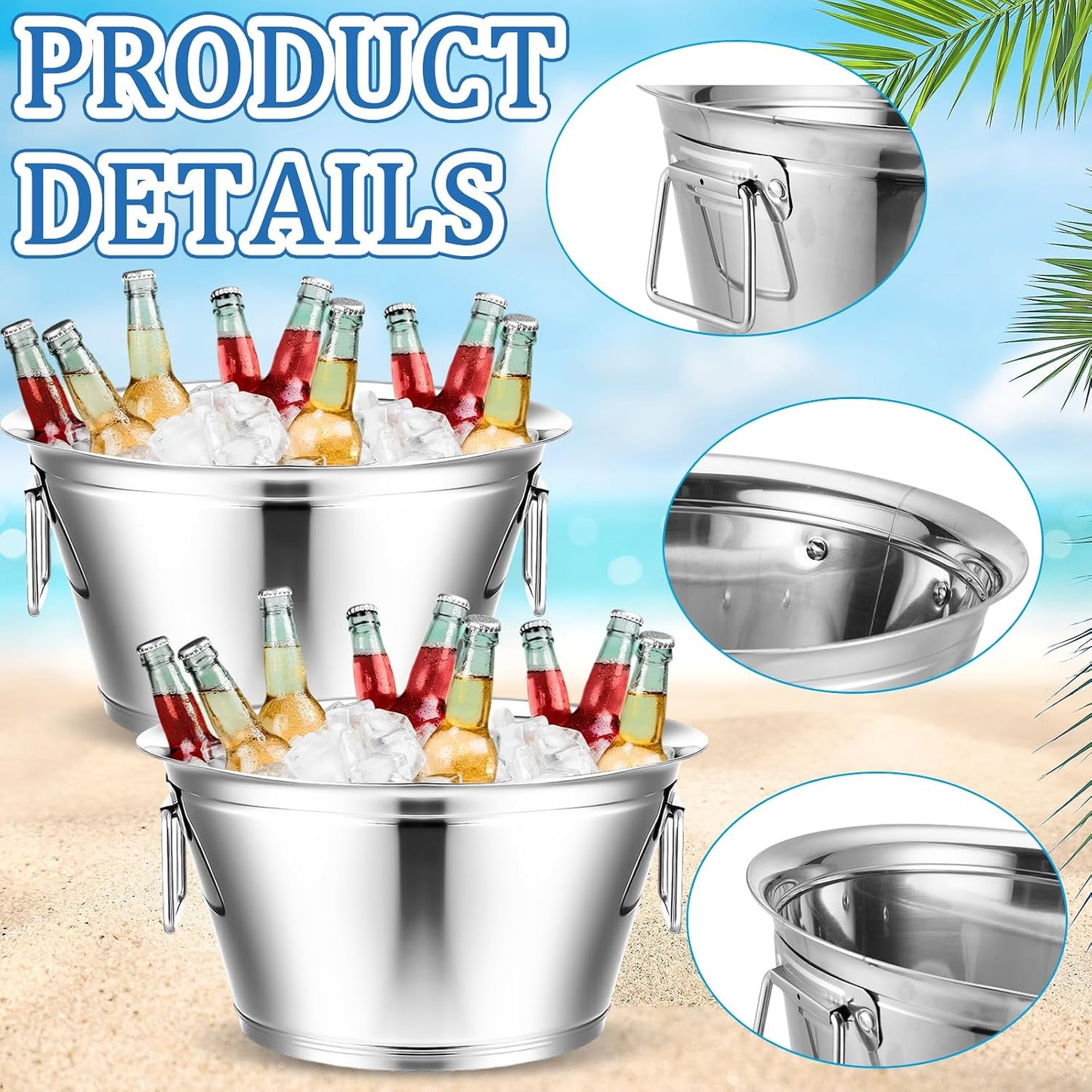 Maxdot Stainless Steel Beverage Tub Large Champagne Buckets 20-Quart 5-Gallon Insulated Ice Bucket for Parties with Double Hinged Handles Heavy Duty Drink Cooler Tub Wine Beer Chiller for Parties