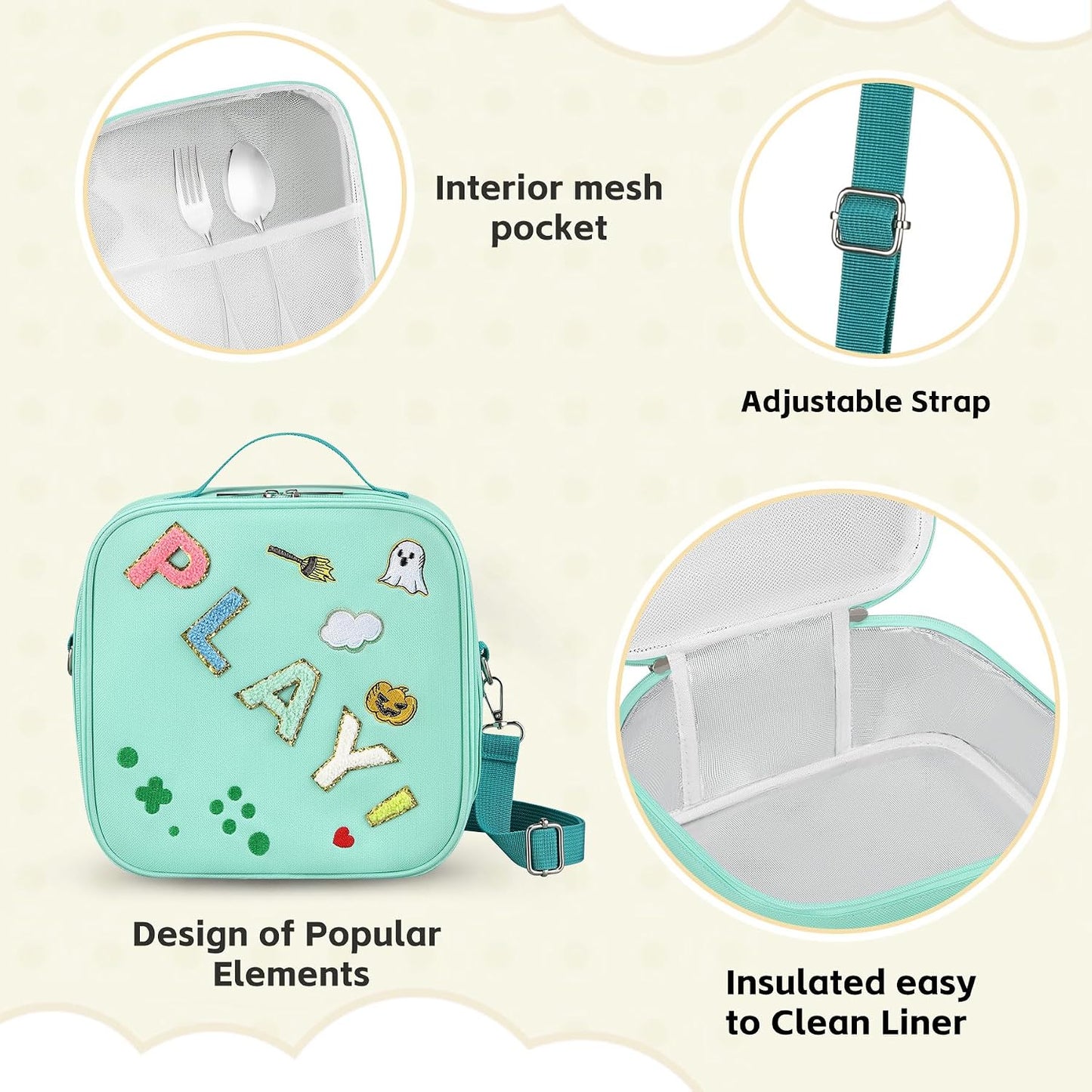 Kids Lunch Box for Kids Insulated Reusable Lunch Bag Tote Durable Children Leak-proof Lunchbox with Adjustable Shoulder Strap for School Daycare Travel Picnic (Navy - 3D Dinosaur)